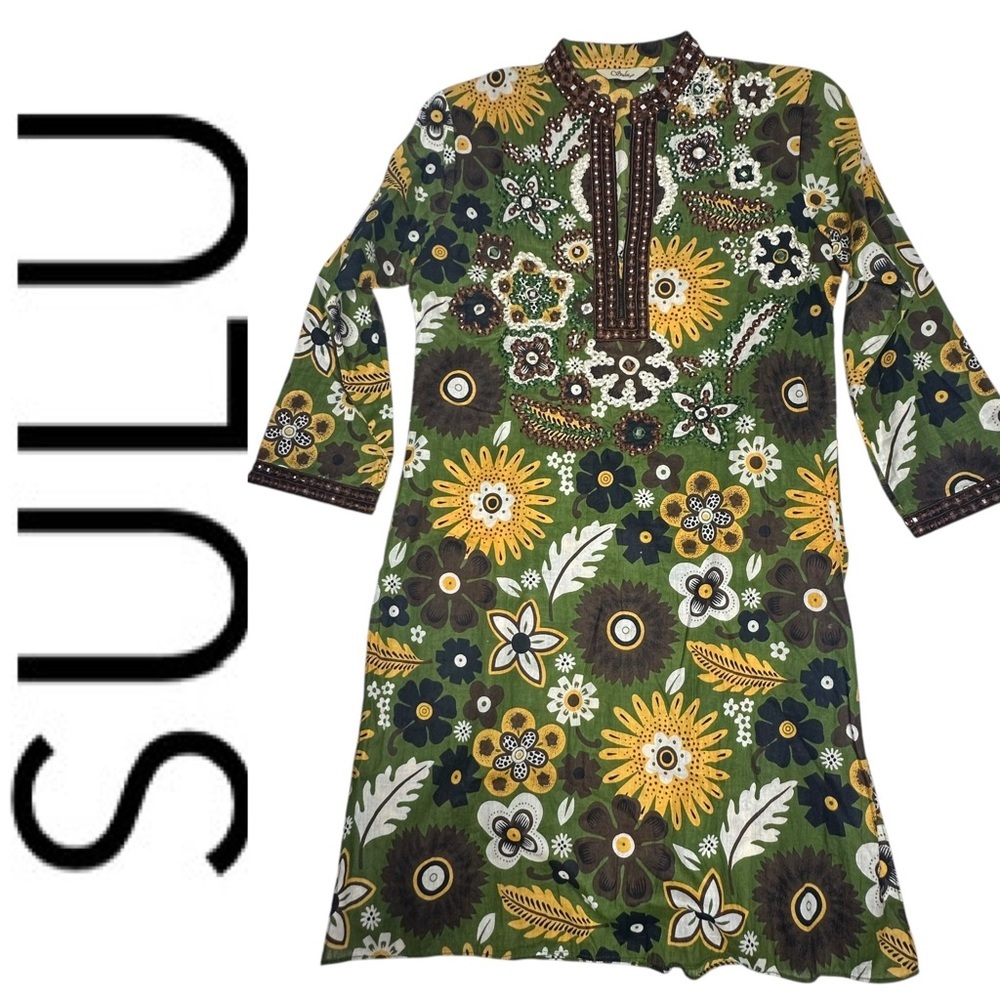 Sulu Floral Embellished Kaftan Tunic Coverup Dress 4